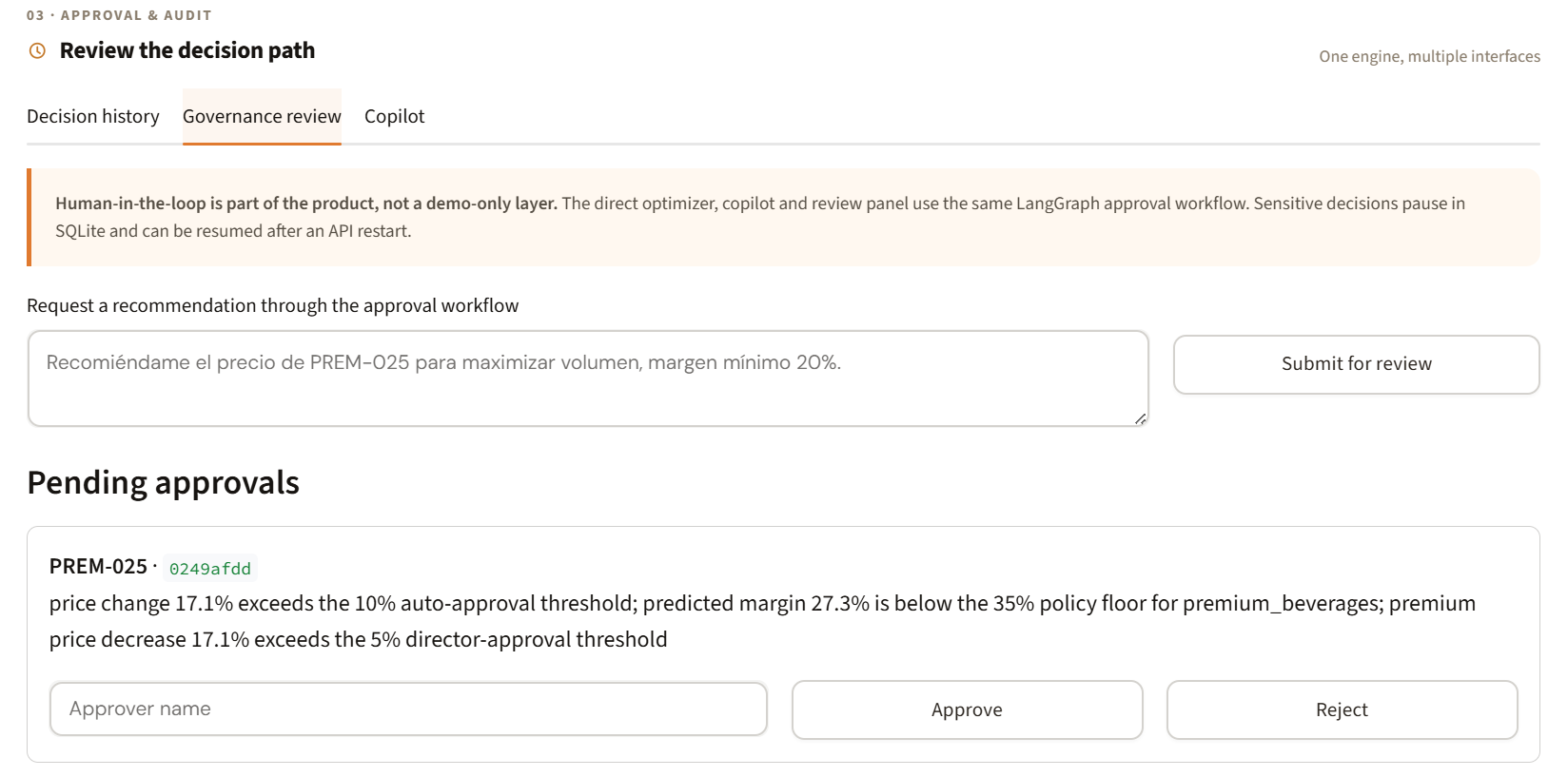 Price Decision Engine human approval workflow
